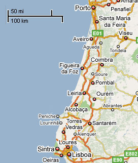 Carte du centre du Portugal